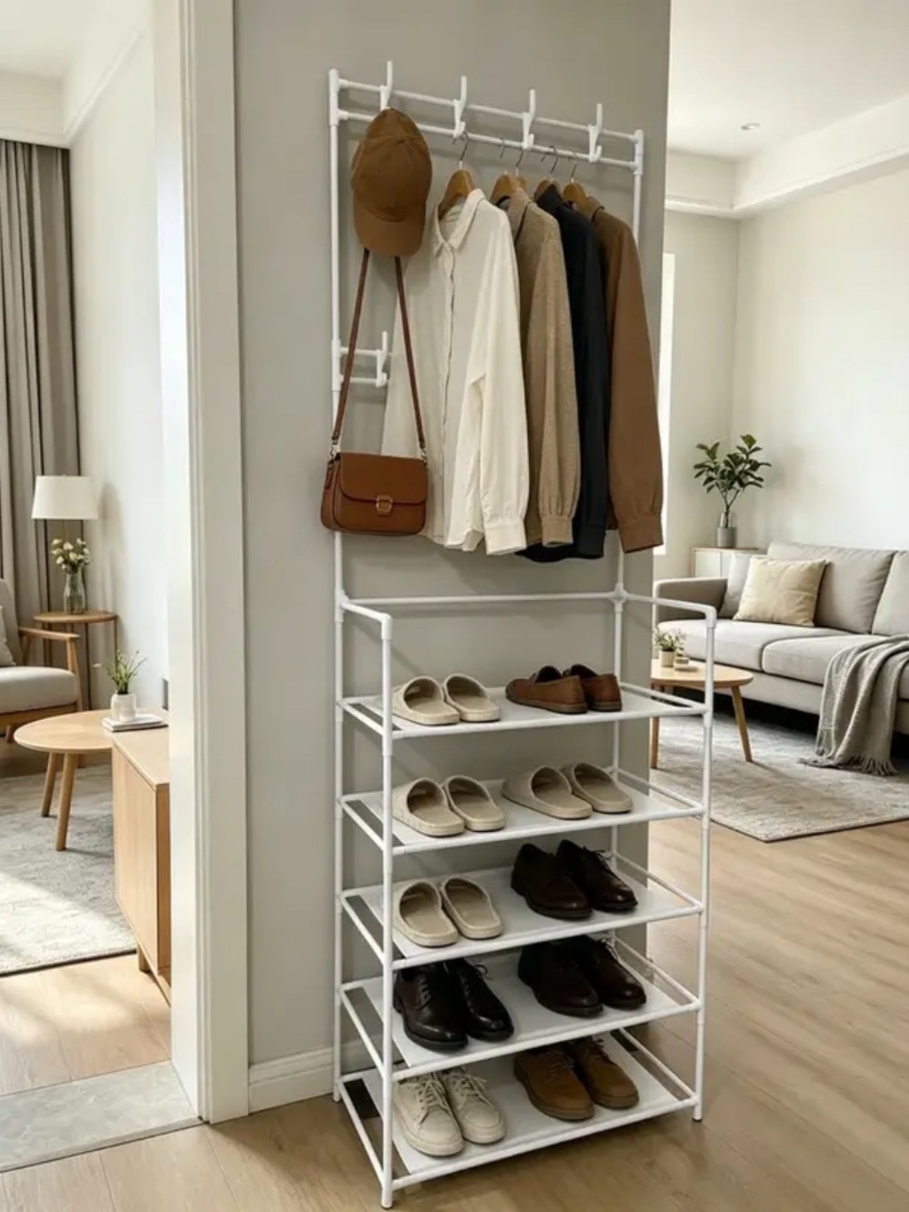 Shoe Rack Organizer with Hooks and Shelves - New in Box Entryway Hall Tree Stand